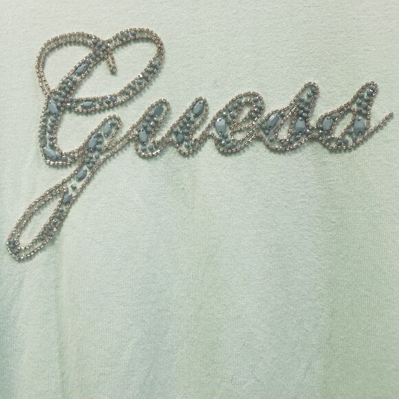 Guess Embellished V Neck Sweater Mint Green Sz L EXCELLENT CONDITION! LLL - Picture 6 of 7